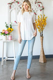 Eyelet Lace Puff Sleeves Mock Neck Blouse