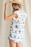Multi-Color Star Stripe Print Ruffle Sleeve Top