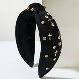 Cross and Crystal Embellished Knot Headband