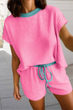 Ribbed Contrast Trim 2pcs Shorts Set