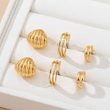 Vintage Gold Shell & Ribbon Hoop Trio Earrings