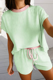 Ribbed Contrast Trim 2pcs Shorts Set
