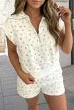 Floral Print Half Zip Matching 2pcs Shorts Set