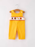 Fall & Thanksgiving Turkey Nuts Smock Embroidered Yellow Boys Romper