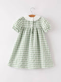 Fall & Thanksgiving Pumpkin Applique Plaid Green Girls Dress