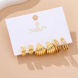 Vintage Gold Shell & Ribbon Hoop Trio Earrings