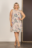 TAUPE TROPICAL SLEEVELESS MINI DRESS