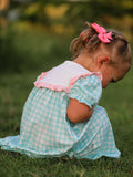 Thanksgiving Day Fall Pumpkin Flowers Embroidered Check Girls Dress