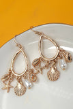 TEARDROP DANGLE CHARM EARRINGS-SHELL STAR  FISH