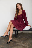 SMOCKED BISHOP SLEEVE TIERED MINI DRESS