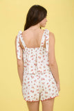 FLORAL CONTRAST SCALLOP TRIM TIE STRAP BLOUSE