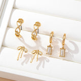 Baguette Stone Hoop, Bow Trio Earring Set