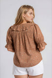 Plus Floral Ruffled V Neck 1/2 Sleeve Blouse