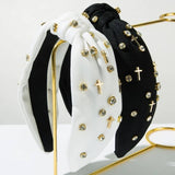 Cross and Crystal Embellished Knot Headband