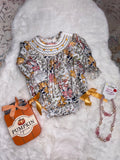 Fall Embroidery Smocking Bow Floral Leaf Baby Girls Romper