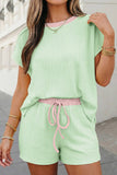 Ribbed Contrast Trim 2pcs Shorts Set