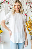 Eyelet Lace Puff Sleeves Mock Neck Blouse