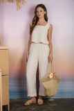 TEXTURED HIGH ELASTIC WAIST LOUNGE PANTS