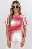 Stripe Scalloped Trim Round Neck T Shirt