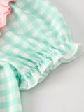 Thanksgiving Day Fall Pumpkin Flowers Embroidered Check Girls Dress