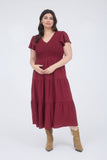 FLUTTER SLEEVE MIDI DRESS