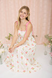 FLORAL TILE PATTERN SCALLOPED TIE STRAP MIDI DRESS