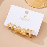 Vintage Gold Shell & Ribbon Hoop Trio Earrings