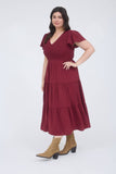 FLUTTER SLEEVE MIDI DRESS