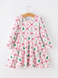 Girls Ballet Christmas Bow Print Flare Dress