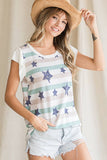 Multi-Color Star Stripe Print Ruffle Sleeve Top