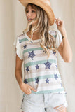 Multi-Color Star Stripe Print Ruffle Sleeve Top