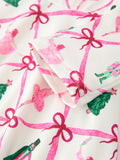 Girls Ballet Christmas Bow Print Flare Dress