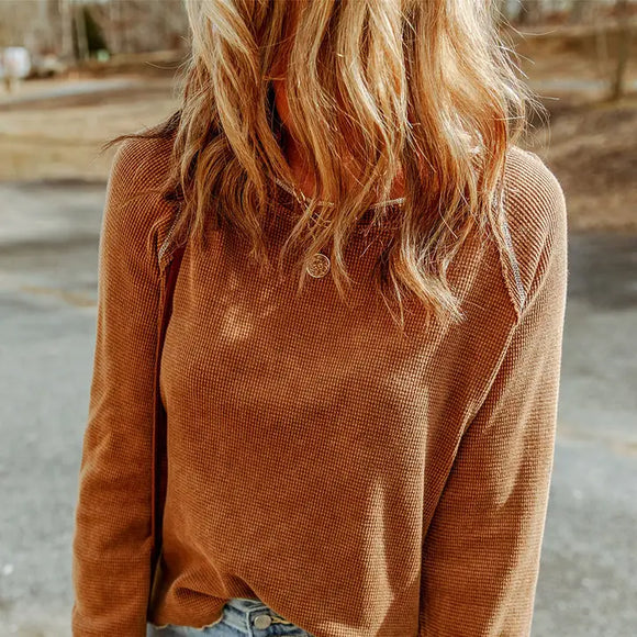Rustic Round Neck Long Sleeve Top