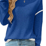 Colorblock Crewneck Knit Look Long Sleeve Pullover Top