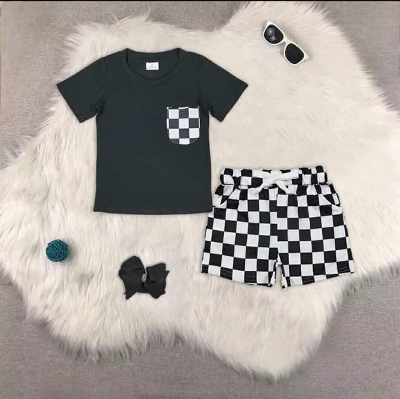 B & W Checkered Short Set