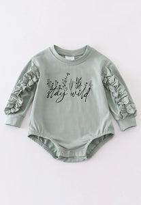 Green "Stay Wild" Ruffle Baby Romper