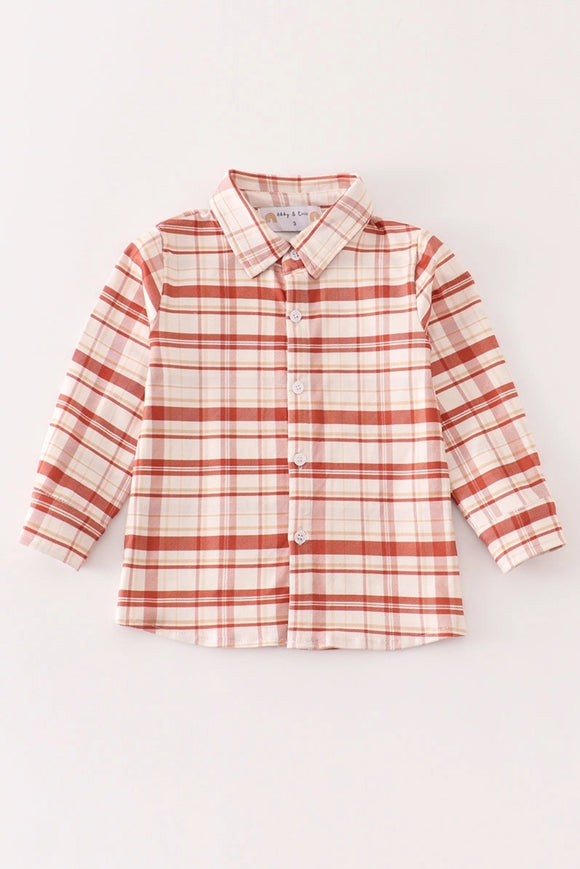 Orange Plaid Button Down Boy Shirt