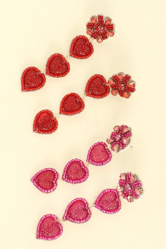 New

4-Tier Heart Shaped Beaded Valentine Earrings