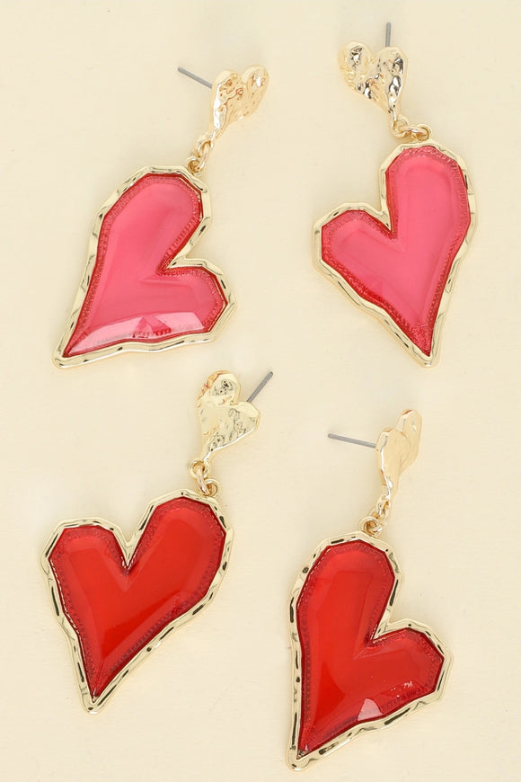 Irregular Metal Heart Enamel Coated Drop Earrings