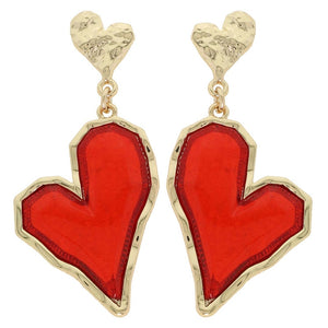 Irregular Metal Heart Enamel Coated Drop Earrings