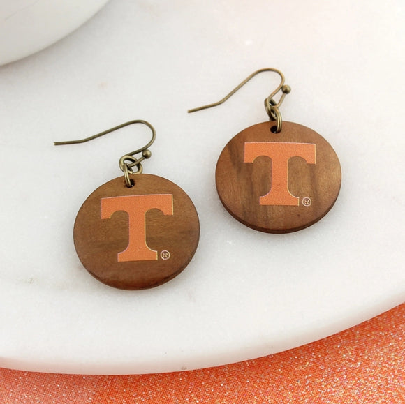 Tennessee Logo Wood Disc Earrings