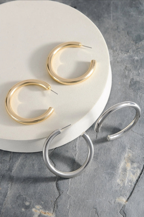 Classic Chunky Hoop Earrings 1.75 Inch