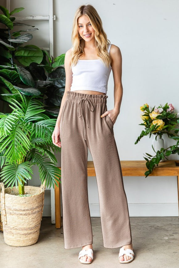 Solid Urban Ribbed Casual Pants