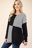 BLACK AND STRIPE CONTRAST PULLOVER TOP