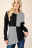 BLACK AND STRIPE CONTRAST PULLOVER TOP