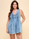 Darcy Front Pleated V Neck Sleeveless Denim Romper