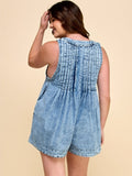 Darcy Front Pleated V Neck Sleeveless Denim Romper