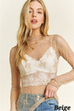 Mesh Lace High Neck Design Long Sleeve Fitted Top