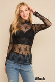 Mesh Lace High Neck Design Long Sleeve Fitted Top