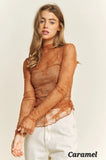 Mesh Lace High Neck Design Long Sleeve Fitted Top